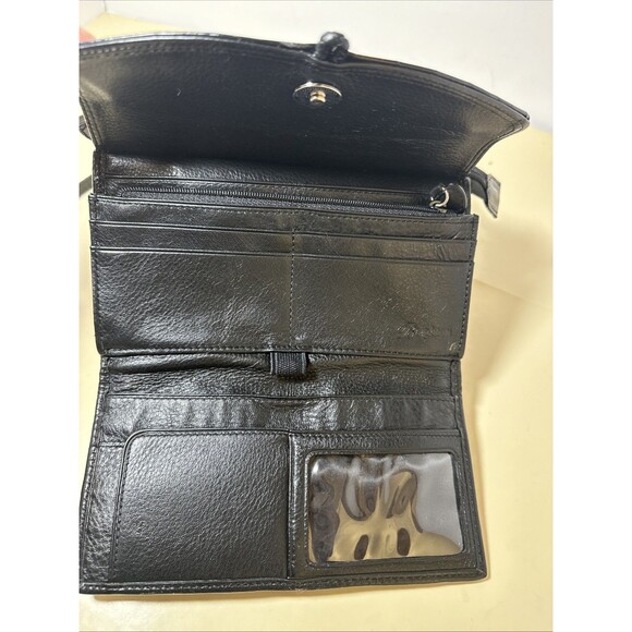 Brighton Crossbody Black Plaid Faux Croc Leather Wallet Purse Back Zip Pocket - Picture 5 of 8